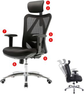 SIHOO Bürostuhl Schreibtischstuhl, ergonomisch, verstellbare Lordosenstütze, 150kg belastbar ~ ohne Fußstütze schwarz