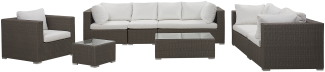 Lounge Set Rattan taupe 8-Sitzer modular Auflagen cremeweiß MAESTRO II