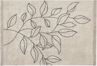 Teppich Baumwolle beige schwarz 160 x 230 cm Blumenmuster Kurzflor SAZLI