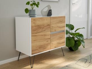 Raumwunder S Sideboard Kommode Greifraum 80cm 2 SoftClose 1 Tür Weiß/Eiche Front : Oak Gold / Weiss hochglanz