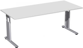 Schreibtisch, höhenverstellbar, 180x80cm, Lichtgrau / Silber