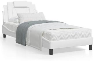 Bett mit Matratze Weiß 90x200 cm Kunstleder (Farbe: Weiß)