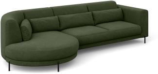 MEBLINI Ecksofa mit Kissen und Metallbeinen - Abgerundetes Sofa - Couch L-Form - Eckcouch - Wohnlandschaft - BOBBY - 319x159x89cm Links - Grün Samt