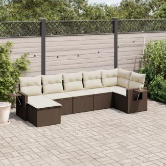 vidaXL 7-tlg. Garten-Sofagarnitur mit Kissen Braun Poly Rattan