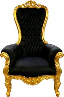 Casa Padrino Barock Thron Sessel Schwarz / Gold - Riesen Sessel Majestic Medium im Barockstil - Barock Möbel