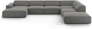 Micadoni 7-Sitzer Samtstoff Panorama Ecke rechts Sofa Jodie | Bezug Light Grey | Beinfarbe Black Plastic