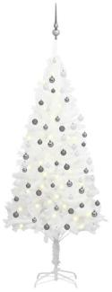 vidaXL Künstlicher Weihnachtsbaum mit LEDs & Kugeln Weiß 180 cm, Mit Beleuchtung [3077720]