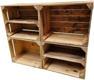 Holzkisten Obstkisten 4er Set 50 x 40 x 30cm mit Regal Lang Vintage Natur