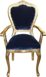 Casa Padrino Barock Luxus Stuhl mit Armlehnen Royalblau/Gold