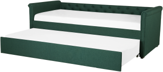 Tagesbett ausziehbar Polsterbezug dunkelgrün Leinenoptik Lattenrost 80 x 200 cm LIBOURNE