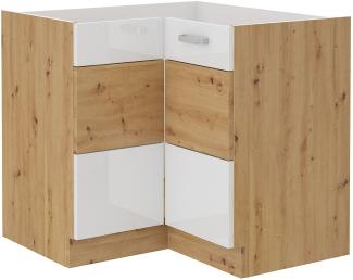 Eckunterschrank 89x89 cm Eiche Artisan + Weiss Hochglanz Küchenzeile Küchenblock