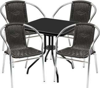 Bistro Sitzgarnitur Bistrogarnitur 5-teilig Tisch Schwarz / Stuhl