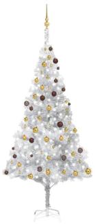 vidaXL Künstlicher Weihnachtsbaum mit LEDs & Kugeln Silbern 240cm PET, Mit Beleuchtung [3077526]