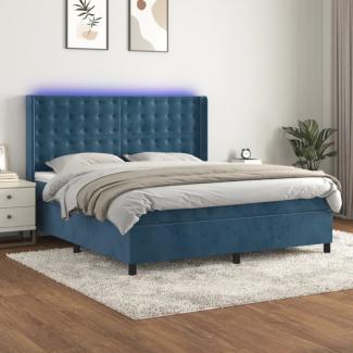 Boxspringbett mit Matratze & LED Dunkelblau 180x200 cm Samt (Farbe: Blau)