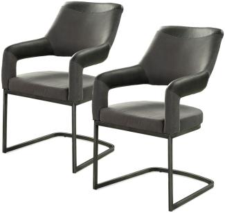 2er Set Stuhl Schwingstuhl Esszimmerstuhl Küchenstuhl Sessel ANNE Schwarz grau Microfaser / Kunstleder