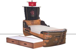 Cilek Pirate Bay Piratenbett Kinderbett in Schiffsform mit Segel inkl. Pull-Out Bett 90x180 cm ohne Matratze