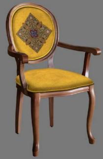 Casa Padrino Barock Esszimmerstuhl Gold / Mehrfarbig / Braun - Handgefertigter Antik Stil Stuhl mit Armlehnen - Esszimmer Möbel im Barockstil
