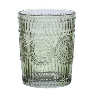Trinkgläser Vintage - Glas - 280ml - H: 10cm - mit Muster - grün - 4er Set