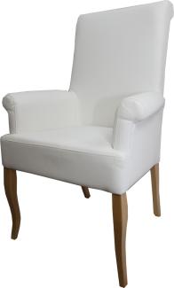 Casa Padrino Esszimmer Stuhl Weiß Kunstleder / Holzfarben mit Armlehnen - Barock Möbel