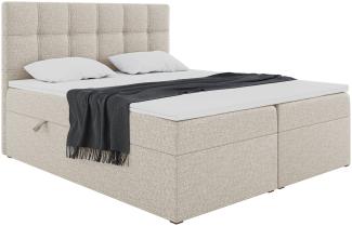 MEBLINI Boxspringbett NILS 180x200 cm mit Bettkasten - H4/Beige Webstoff Polsterbett - Doppelbett mit Topper & Taschenfederkern-Matratze