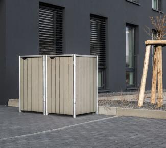 HIDE Holz Mülltonnenbox, Mülltonnenverkleidung für 240 l Mülltonnen, natur grau,2er Box