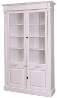 Casa Padrino Landhausstil Bücherschrank Weiß 119 x 39 x H. 197 cm - Wohnzimmerschrank mit 4 Türen - Massivholz Schrank - Vitrinenschrank - Landhausstil Wohnzimmermöbel