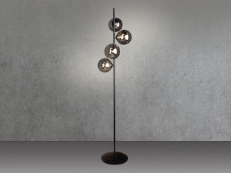 Außergewöhnliche LED Stehleuchte Schwarz - Glaskugeln Rauchglas, 160cm