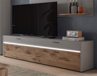 TV-Lowboard Marcel in grau und Eiche mit LED 185 cm