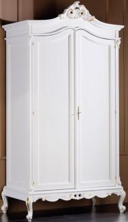 Casa Padrino Luxus Barock Schlafzimmerschrank Weiß / Gold 115 x 62 x H. 218 cm - Edler Massivholz Kleiderschrank mit 2 Türen - Schlafzimmer Möbel im Barockstil