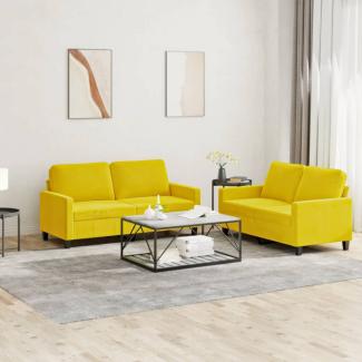 2-tlg. Sofagarnitur mit Kissen Gelb Samt (Farbe: Gelb)