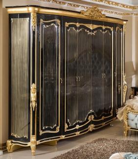 Casa Padrino Luxus Barock Schlafzimmerschrank Schwarz / Gold - Prunkvoller Massivholz Kleiderschrank im Barockstil - Barock Schlafzimmer & Hotel Möbel - Edel & Prunkvoll