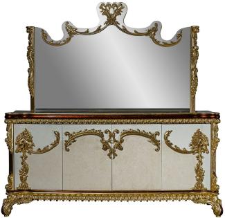 Casa Padrino Luxus Barock Möbel Set Sideboard mit Spiegel - Prunkvoller Massivholz Schrank mit Wandspiegel - Edle Möbel im Barockstil - Luxus Qualität