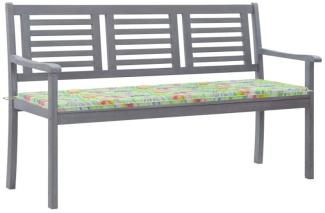 3-Sitzer-Gartenbank mit Auflage 150 cm Grau Eukalyptusholz
