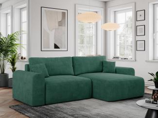 Ecksofa L-form, Couch mit Schlaffunktion und Bettkaste - NELSON - Grün Stoff