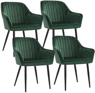 SONGMICS Polsterstuhl mit Armlehnen und Metallbeinen, Samtbezug grau, 4 Stühle, Grün