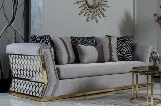 Casa Padrino Luxus Sofa Grau / Gold - Elegantes Wohnzimmer Sofa mit dekorativen Kissen - Luxus Wohnzimmer Möbel