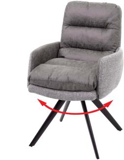 Esszimmerstuhl HWC-G66, Küchenstuhl Stuhl, drehbar Auto-Position Stoff/Textil ~ hellgrau-grau, mit Armlehne