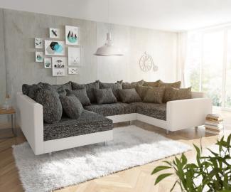 Couch Clovis Weiß/ Schwarz mit Armlehne Wohnlandschaft