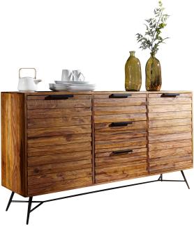 KADIMA DESIGN Sideboard "FORMIO" aus Sheesham Massivholz, 160 x 40 x 88 cm, Moderne Anrichte im Industrial-Look mit Türen, Schubladen & Metallbeinen.