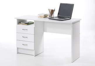 Dmora Linearer Schreibtisch mit drei Schubladen, weiße Farbe, Maße 120 x 72 x 48 cm