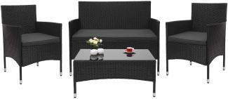 Poly-Rattan Garnitur HWC-F55, Balkon-/Garten-/Lounge-Set Sofa Sitzgruppe ~ schwarz, Kissen dunkelgrau