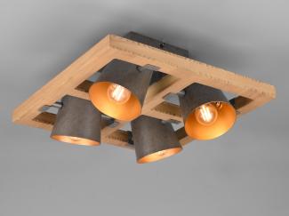 Deckenlampe, 4 flammig, Metall, Holz, natur, L 39 cm