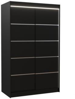 Schiebetürenschrank LISO, 120x200x58, schwarz + LED Beleuchtung