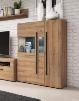 Highboard "Tulsa" Vitrineschrank 90cm MDF Eiche Grandson 2-türig