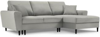 Micadoni 4-Sitzer Ecke rechts Sofa mit Bettfunktion und Box Moghan | Bezug Light Grey | Beinfarbe Black Beech Wood