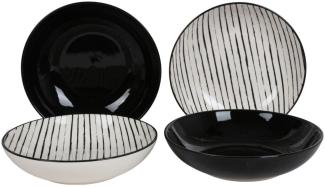 Suppenteller 4er-Set schwarz gestreift Keramik Speiseteller Essteller Tellerset