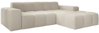 Juskys Sofa Merano Rechts - Ecksofa 3 Sitzer, Wohnzimmer Couch, in L Form, kleine Eckcouch, mit Ottomane, 245 cm breit - Boucle-Gewebe, Creme