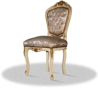 Casa Padrino Barock Esszimmerstuhl Creme Gold Silber - Antik Stil Möbel
