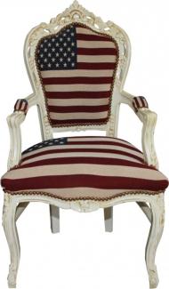 Casa Padrino Barock Esszimmer Stuhl mit Armlehnen USA / Creme Antik Stil