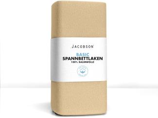 Jacobson Jersey Spannbettlaken Spannbetttuch Baumwolle Bettlaken (180x200-200x200 cm, Beige)